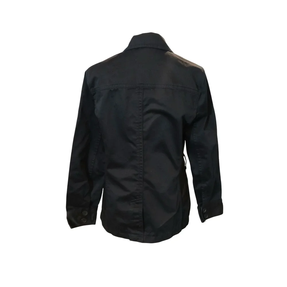 Womens Black Double Breasted Jacket Collared Button Front Casual Outerwear